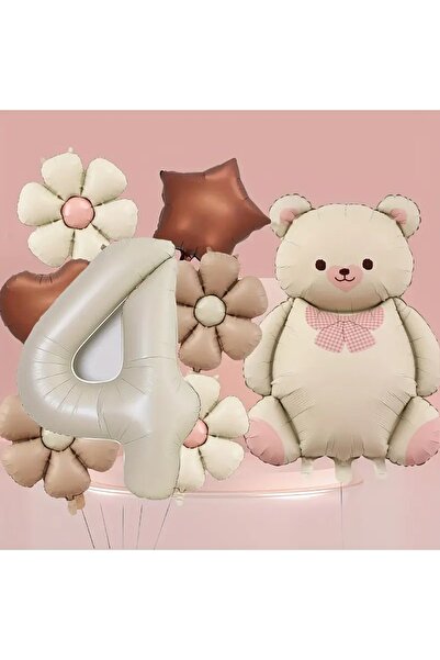 DÜVENCİ TİCARET Set de 8 bucăți de papion crem mat urs și număr 0-9 baloane