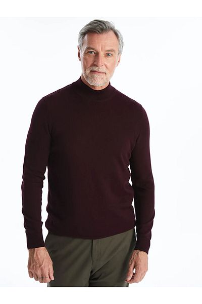 LC Waikiki Lcwaikiki Classic Burgundy Half Turtleneck Long Sleeve Men's Knitwear Sweater