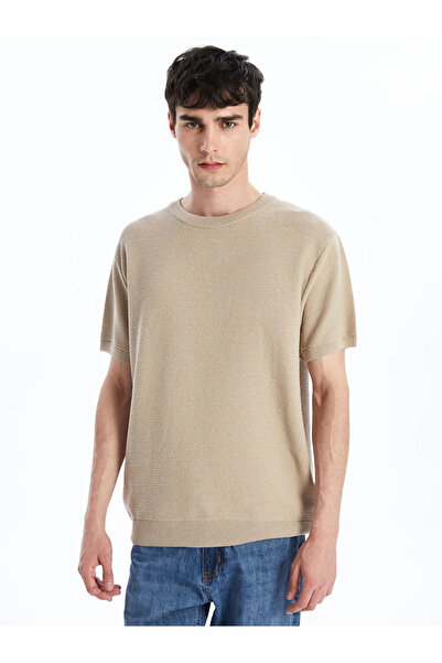 LC Waikiki Ανδρικό πλεκτό πουλόβερ με κοντό μανίκι XSIDE σε μπεζ χρώμα