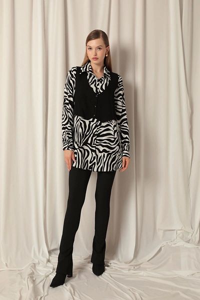 SaklıModa Women's Zebra Shirt with Viscose Fabric Vest