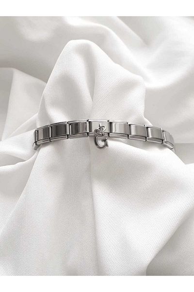bijoux uniques Steel Dangle g Letter Italian Charm Bracelet