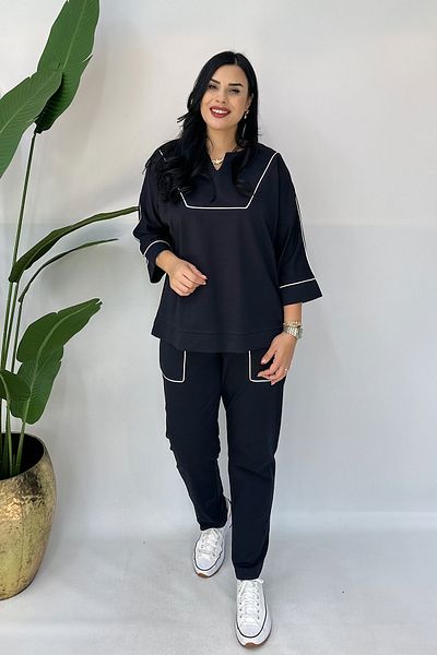 GÖKSEL Line Detailed Large Size Suit - Navy Blue
