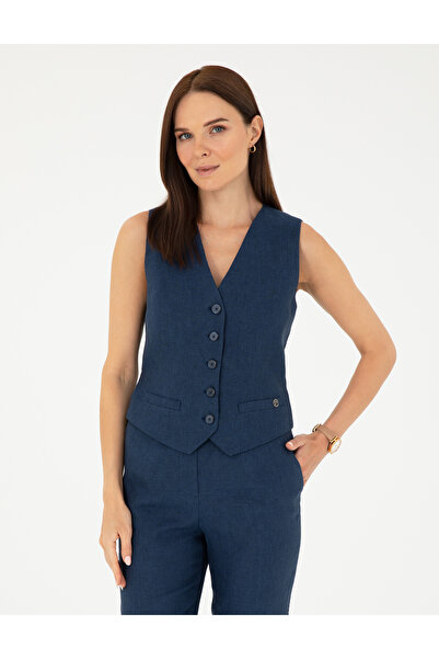 Pierre Cardin Navy Blue Linen Slim Fit Vest 50282082 -Vr033