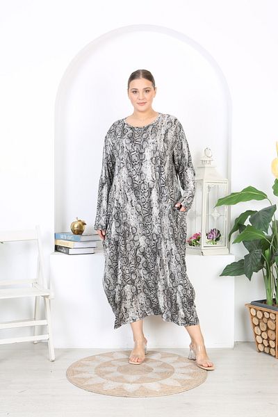 XL Modam Women's Licra with Pocket Snake Patterned Large Size Dress