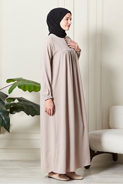 fistan Shirred Robadan Buttoned Front Viscose Fabric Tesseture Clothing Mother Dress Prayer Dress