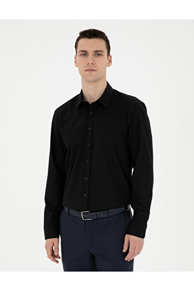 Pierre Cardin قميص أسود بأكمام طويلة وقصة عادية 50282979-VR046