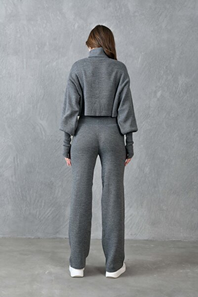 bayansepeti Hand-Held Knitwear Crop Top and High Waist Antresite Knitwear Pants Set 015