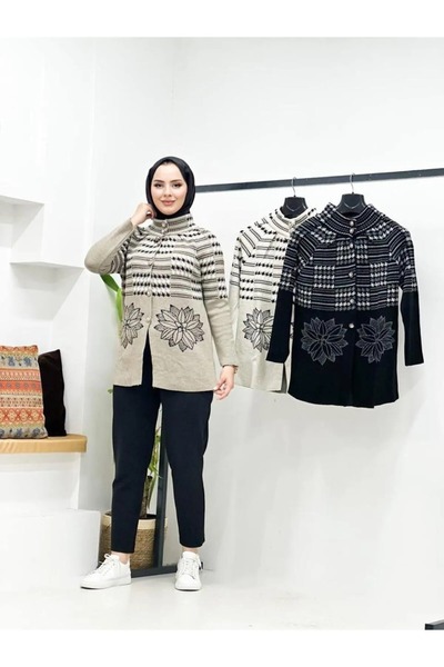 Kayaka triko floral print buttoned knitwear cardigan