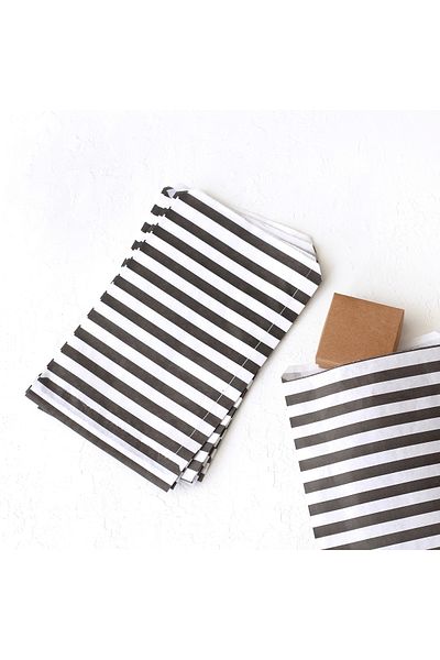 Bimotif Paper Bag with Line Pattern, Black-White 18X30 cm - 40 Pieces