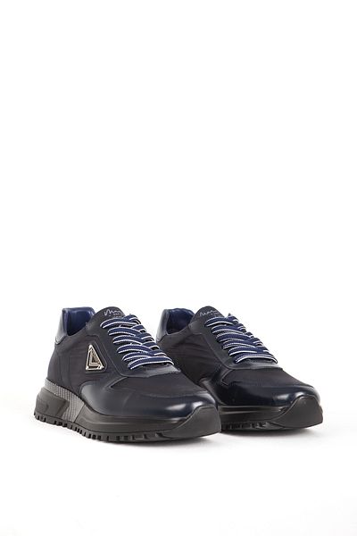MARCOMEN Thick Sole Lace-Up Men's Sneaker - Genuine Leather, Navy Blue, 19523 Model