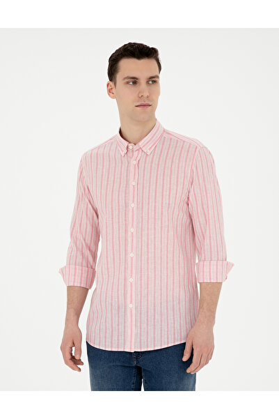 Pierre Cardin قميص وردي بأكمام طويلة وقصة ضيقة 50284400-VR186