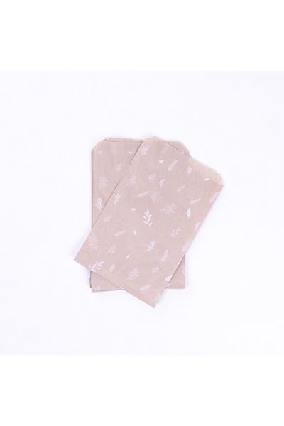 Bimotif Paper Bag with Leaf Pattern, Kraft-White 18X30 cm - 40 Pieces