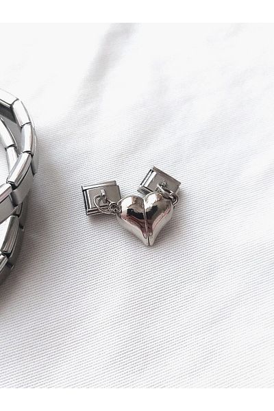 bijoux uniques Steel Double Heart Figured Couple&Bff Italian Charm