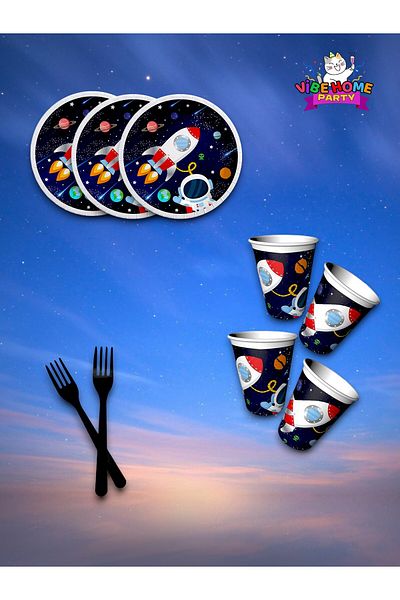 VibeHome 8-Person Space Themed Super Eco Set - for Birthday Party and Fun Events
