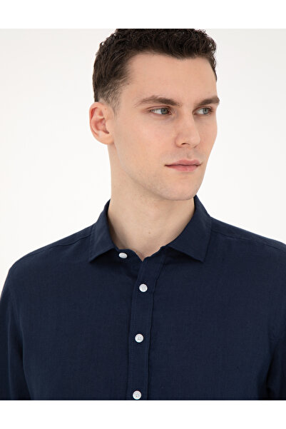 Pierre Cardin Koyu Lacivert Keten Regular Fit Gömlek 50284915-VR100