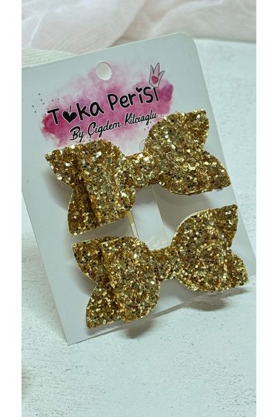 Toka Perisi Gold Gold Glittery Mini Bow 2-Piece Metal Clip Buckle