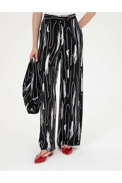 Pierre Cardin Black Cupro Patterned Wide Leg Pants 50284525 -Vr046
