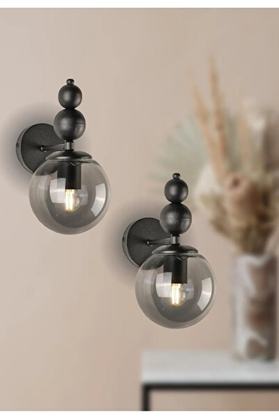 Genel Markalar Yürüyen Abajur Siyah Boyalı  2'li Aplik