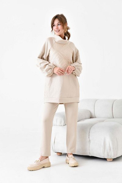 FTZ WOMEN Women's Quilted Suit Beige 30936
