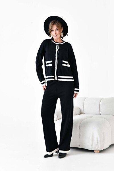 FTZ WOMEN Γυναικείο ριγέ λεπτομερές διπλό σετ μαύρο 20964