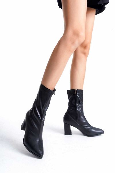 v.s.h velvet Γυναικείες Stretch Μπότες με χοντρό τακούνι μέχρι τον αστράγαλο με φερμουάρ