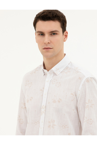 Pierre Cardin Bej Regular Fit Uzun Kollu Gömlek 50284207-VR011