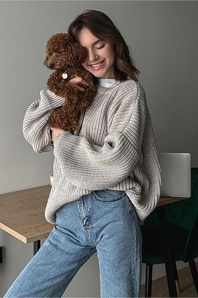 Madmext Gray Basic Knitwear Sweater Mg1304
