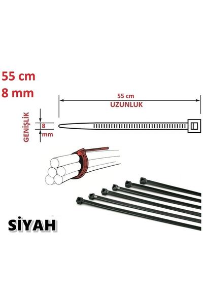 Pemsan (25 Adet) 55cm X 8mm Plastik Cırt (kablo Bağı) Siyah