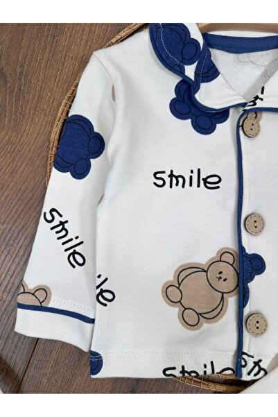 bebicix Teddy Bear Printed 100% Cotton Double Breasted Collar Seasonal Baby Pajamas Set