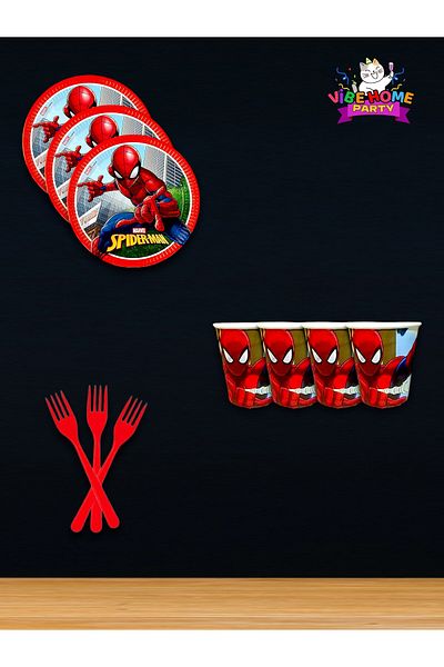 VibeHome 8-Person Spiderman Themed Super Eco Set - for Birthday Party and Fun Events