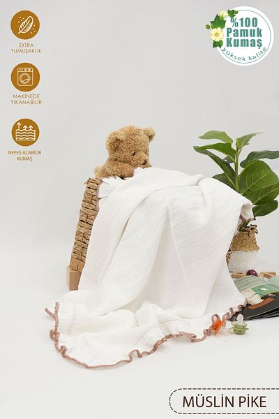 mordesign 4 Layer Ruffled Muslin Baby Blanket - 100% Cotton, Newborn Swaddle and Ruffle Series