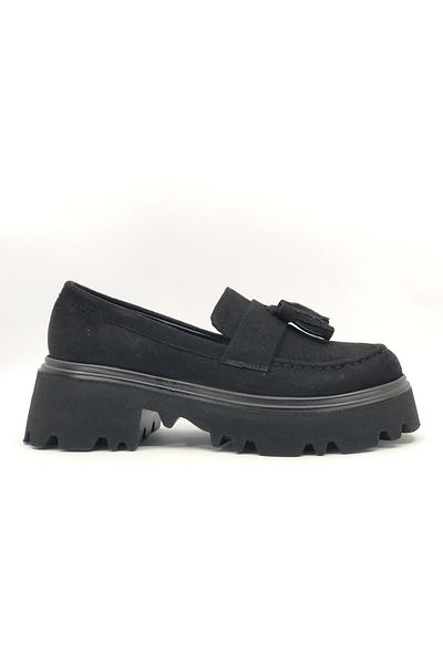 KOCAMANLAR Pantofi de damă Feles Corcik Tasseled Oxford Daily Loafer BLACK-SUEDE