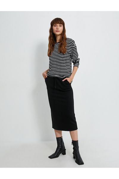 Koton Midi Pencil Skirt with Lace Waist Slit Detail