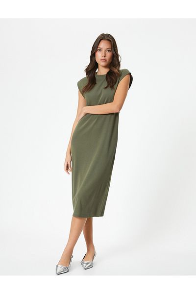 Koton Midi-Bodycon-Kleid, kurzärmlig, Rundhalsausschnitt, gerippt