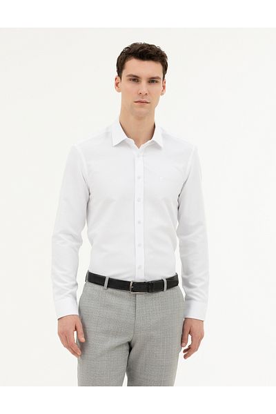 Pierre Cardin Μακρυμάνικο λευκό πουκάμισο Slim Fit - 50285594-VR013