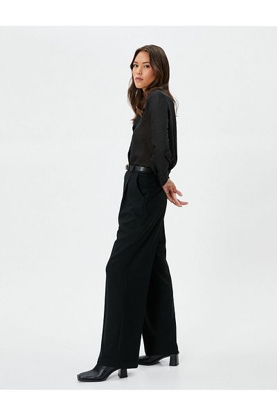 Koton Palazzo Trousers High Waist with Fabric Pocket Detail