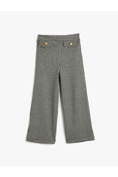 Koton Wide Leg Trousers with Pocket Appliques Button Detail
