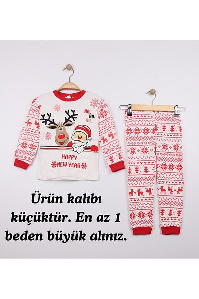 AyCaTa Happy New Year Christmas New Year Ethnic Patterned Red Deer Printed Children's Pajamas Suit 4 5 6 7 8 9 Years
