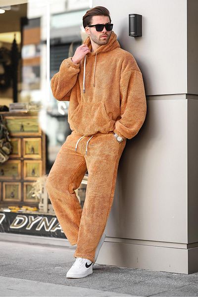 Madmext Ανδρική αθλητική φόρμα Tan Pocket Detailed Fleece E5961