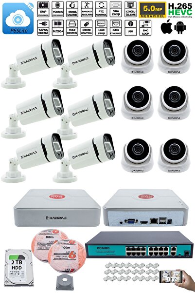 Kadraj IP Güvenlik Kamera Seti - 6 İç Mekan IP Kamera, 6 Dış Mekan IP Kamera, 2TB H.D.D, 16 Kanal NVR, Gece