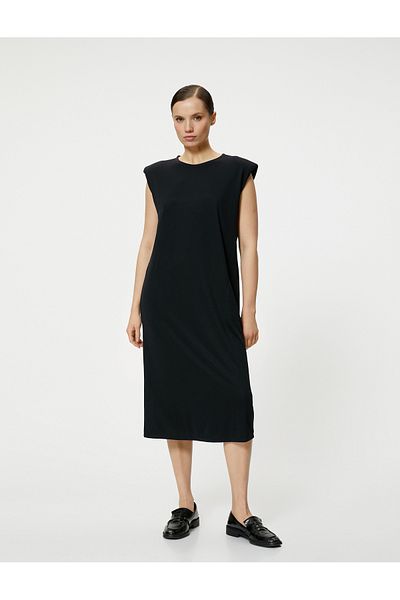 Koton Midi Padded Dress Comfortable Cut Pocket Detailed Padded Modal Blended