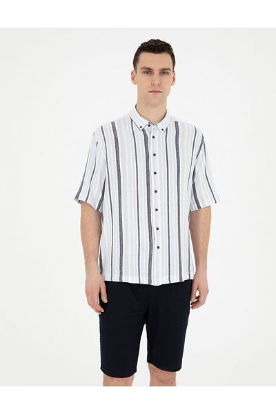 Pierre Cardin Тъмносиня риза с къс ръкав Oversize 50285540-VR033