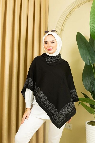 sportiness Knitwear Women's Rose Print Triangle Poncho