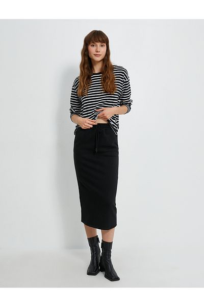 Koton Midi Pencil Skirt with Lace Waist Slit Detail