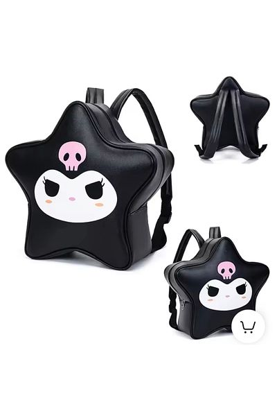 synshop Sanrio Hello Kitty Kuromi Black and White Star Star Luxury Leather Backpack - Female Teenage Girl Child