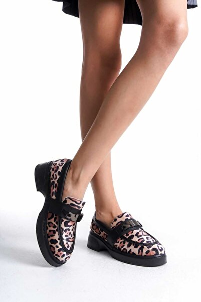 v.s.h velvet Γυναικεία καθημερινά Loafer μεταλλικά παπούτσια Leopard με αγκράφα