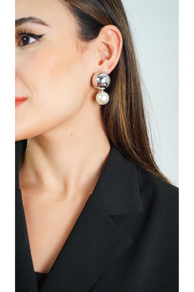 TRENDTAKI İncili Top Küpe Vintage Gümüş Kaplama 0037