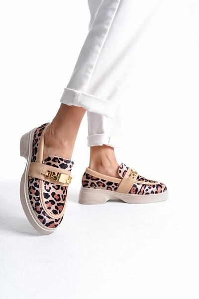 v.s.h velvet Γυναικεία καθημερινά Loafer μεταλλικά παπούτσια Leopard με αγκράφα