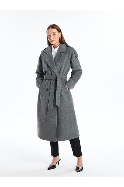 LC Waikiki Lcw Vision Gray Jacket Collar Oversize Women's Stamp Coat