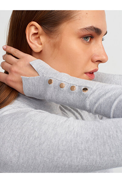 Dilvin 1268 Model Turtleneck and Drop Sleeve Sweater - Gray Melange